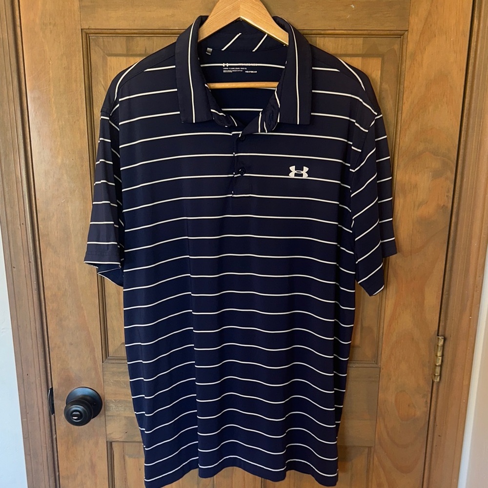 Under Armour Men's Polo in Navy with White Stripes